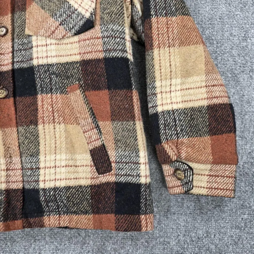 Vintage Sears Jacket Mens Medium Brown Plaid Flannel Quilted Lined Workwear 70s - Picture 10 of 16